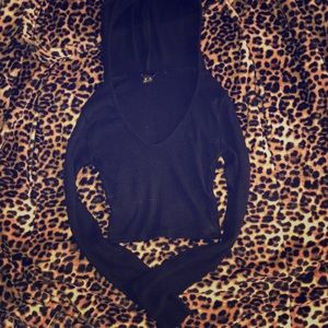 Black Ribbed Crop Top with hoodie
